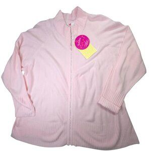 Quacker Factory Sweater Women 3XL Pink Zip Front Mock Neck Rhinestone Zipper NEW